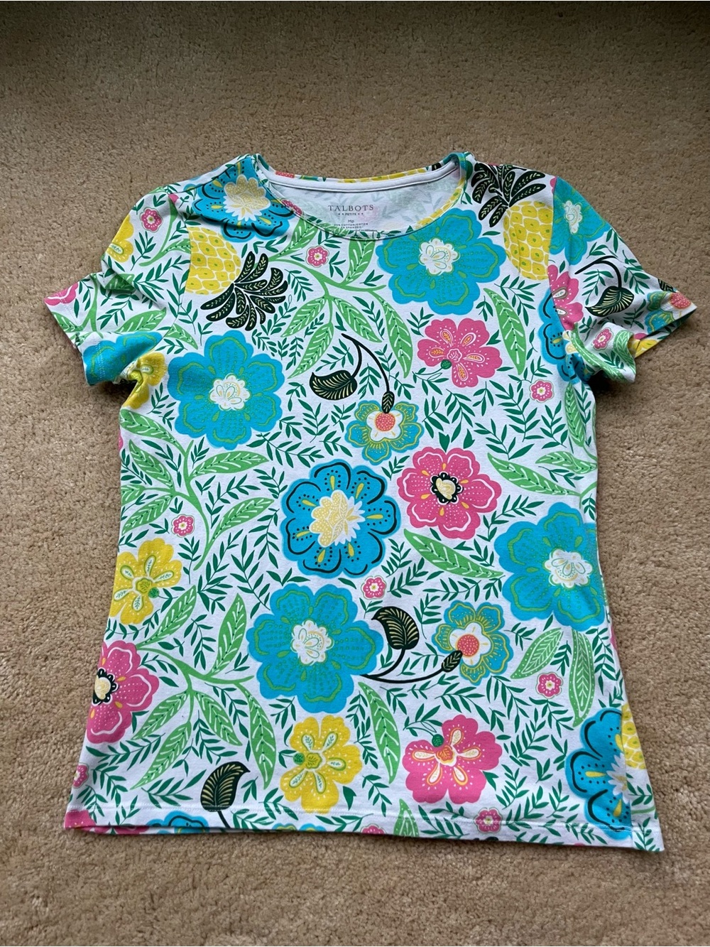 Talbots White Multicolor Floral T Shirt - Size M Petite - VGUC - Stretch